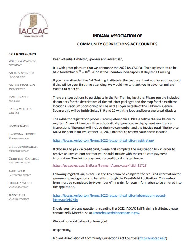 IACCAC Exhibitor Letter