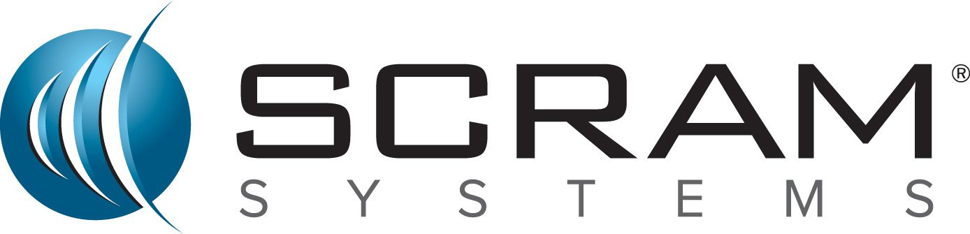 SCRAM Systems logo with blue emblem.